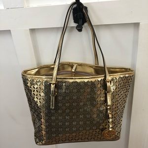 Michael Kors Perforated Metallic Small Gold Tote